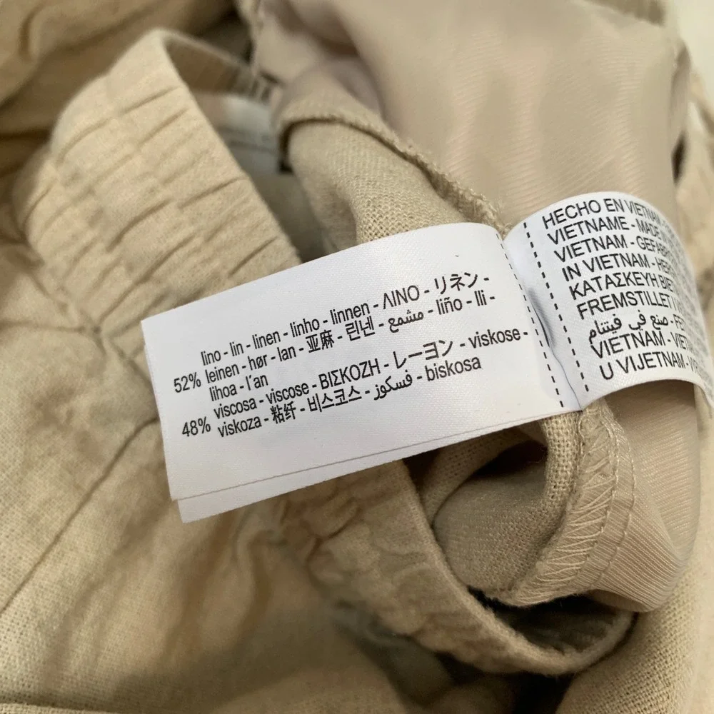 Zara Linen Blend Wide Leg Drawstring Pants‎ Beige Oatmeal Size Large
